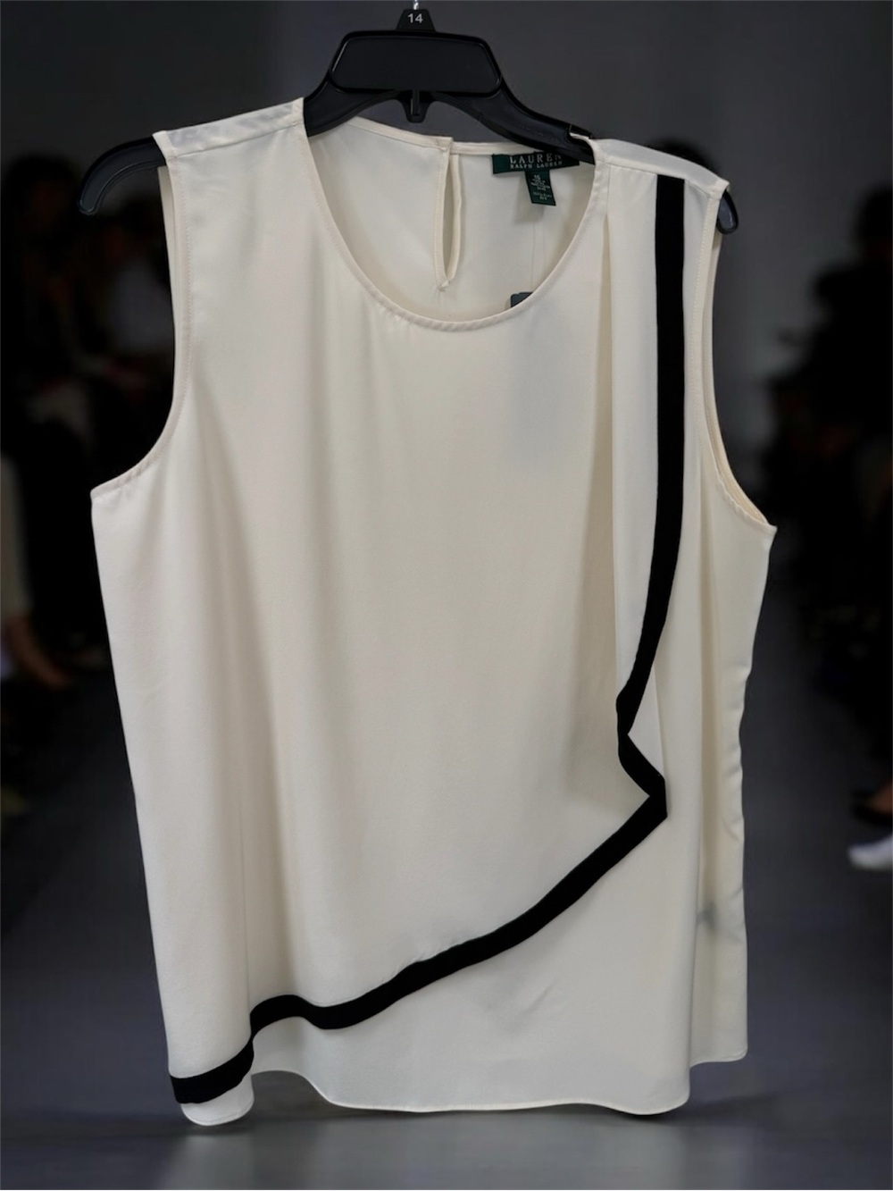 $150 Ralph Lauren NWT 100% SILK Cream Sleeveless Top Black Trim Wrap 16